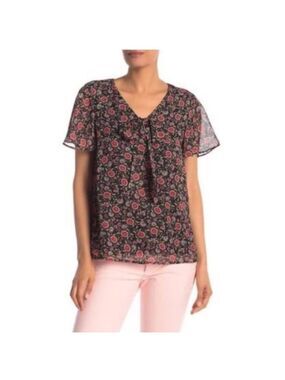 Pleione Tie Front Floral Flutter Sleeve Blouse